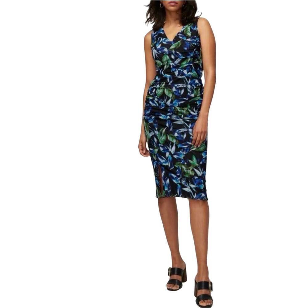 White House Black Market Women's reversible mesh dress, rouching, blue/green, S